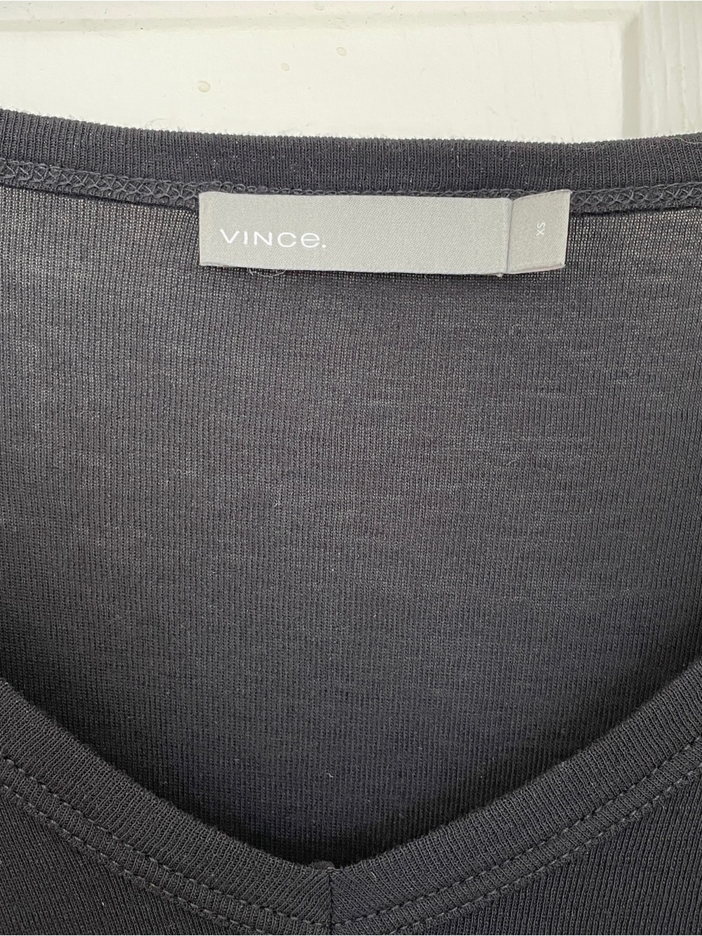 Vince Women's Black Pima Cotton Long-sleeve V-Neck Tee - Picture 5 of 6